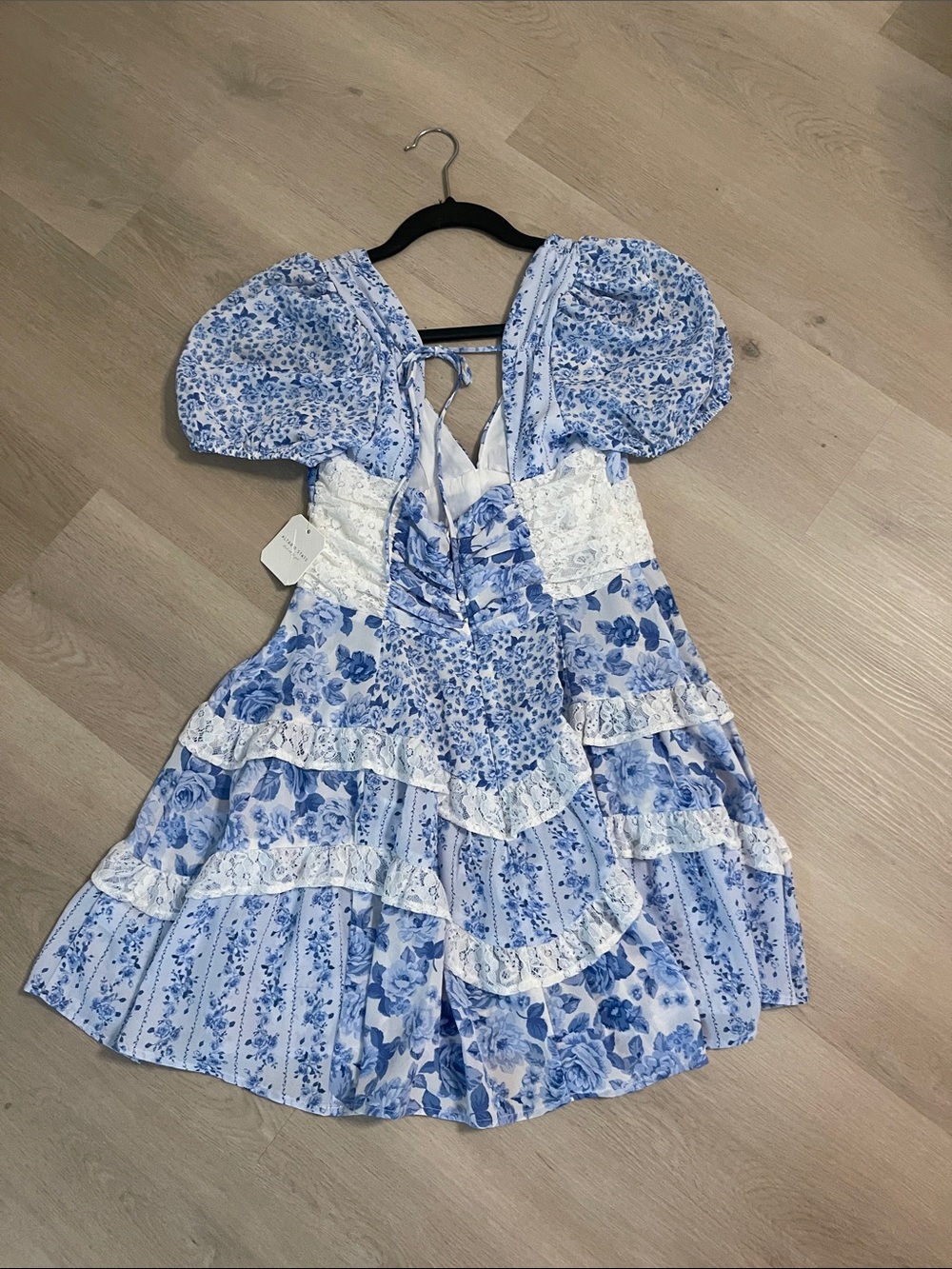 Blue and White Aderny Floral Ruffle Mini Dress - Picture 4 of 4